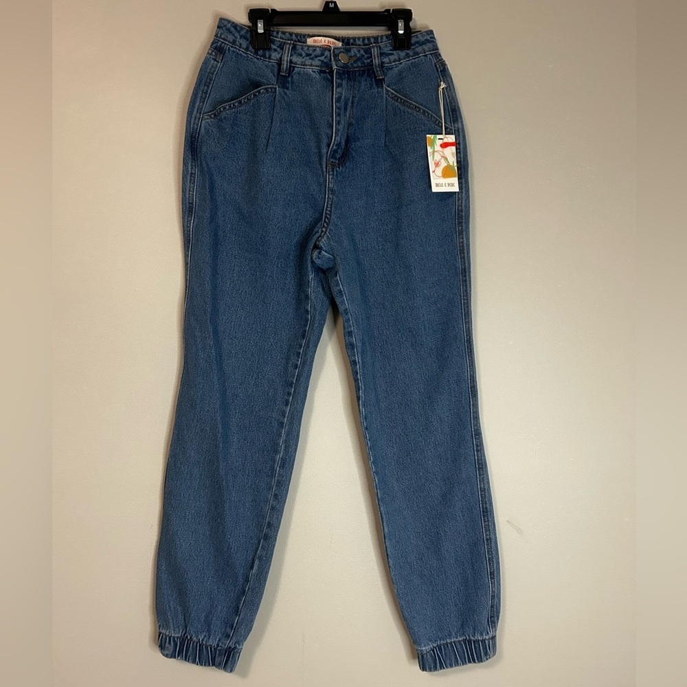 NWT Mele E Pere High Rise Blue Women's Jogger Jeans, Size S
